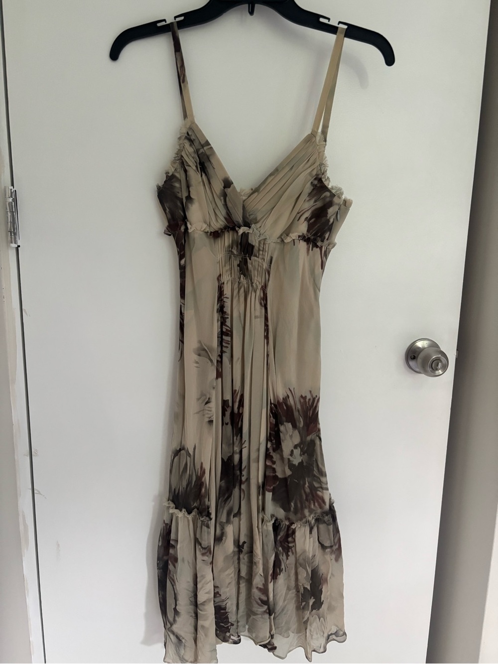 BCBGMaxAzria Beige Floral Midi Dress with Brown Accents - Picture 1 of 3